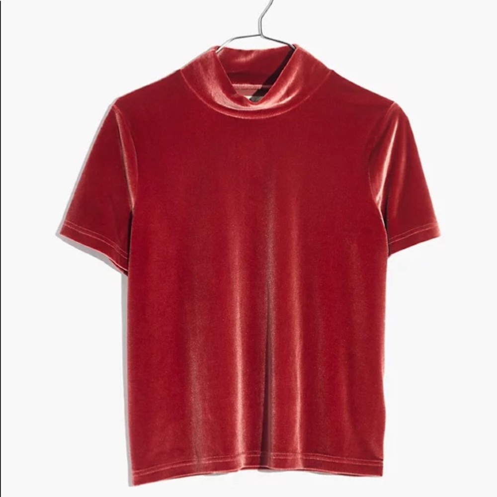 Madewell Mockneck Tee Velvet Top High Neck Size XS Burnt Orange